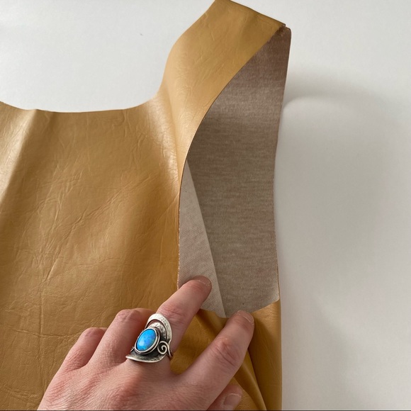 Vintage Native American Fringe Vegan Leather Sheath Dress Embroidery Tan Gold M - Picture 13 of 14